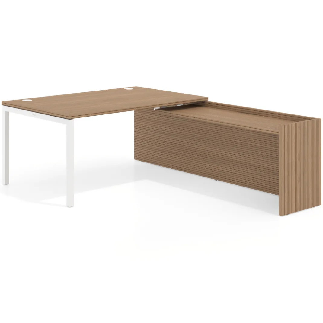 Mesa de dirección en L Kube fondo 100cm con ala WorkPlus estructura blanco