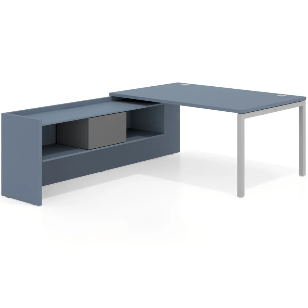 Mesa de dirección en L Kube fondo 100cm con ala+cajones WorkPlus estructura aluminio