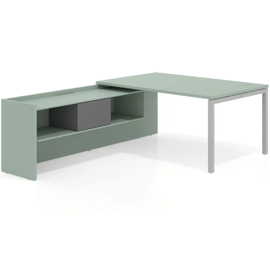 Mesa de dirección en L Kube fondo 100cm con ala+cajones WorkPlus estructura aluminio
