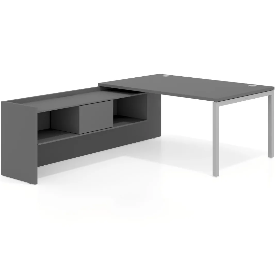 Mesa de dirección en L Kube fondo 100cm con ala+cajones WorkPlus estructura aluminio