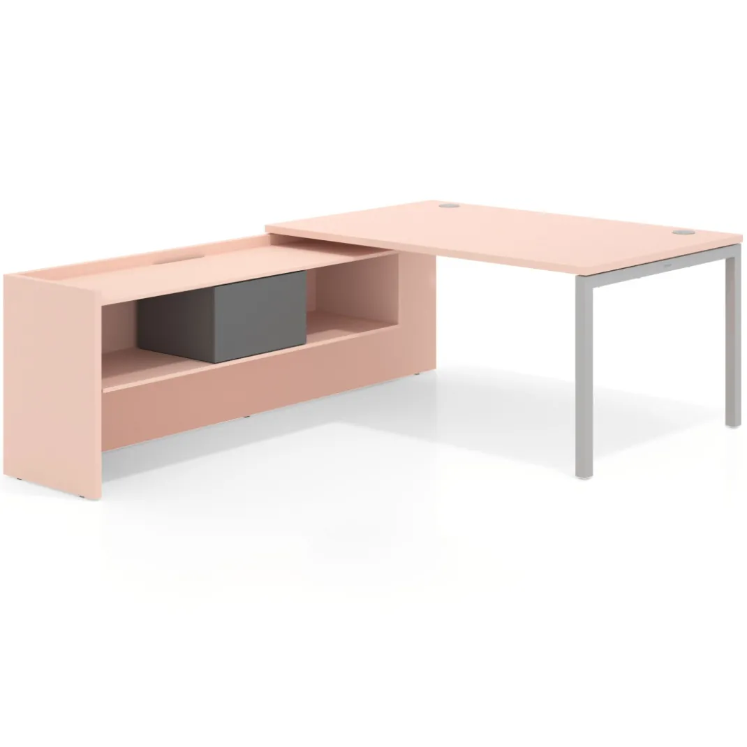 Mesa de dirección en L Kube fondo 100cm con ala+cajones WorkPlus estructura aluminio