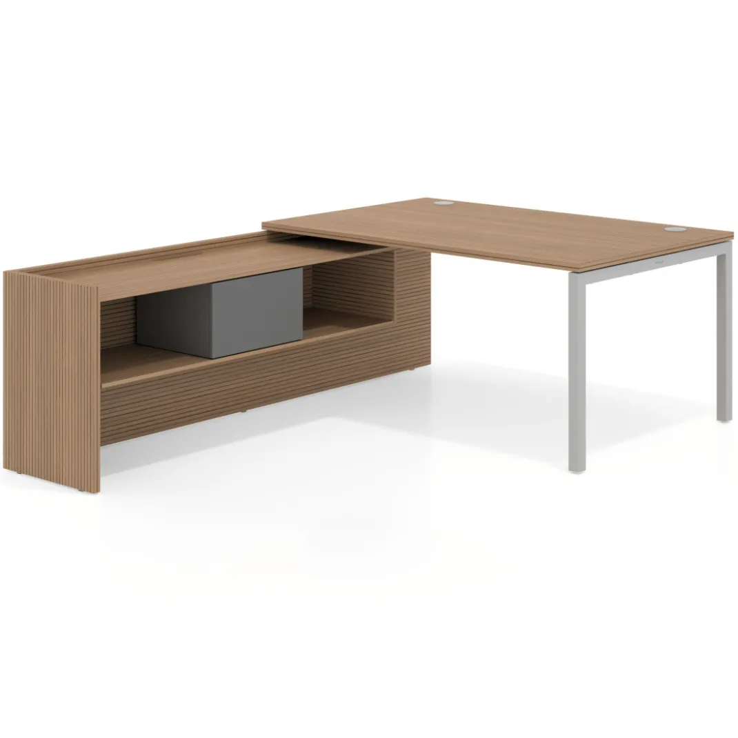 Mesa de dirección en L Kube fondo 100cm con ala+cajones WorkPlus estructura aluminio
