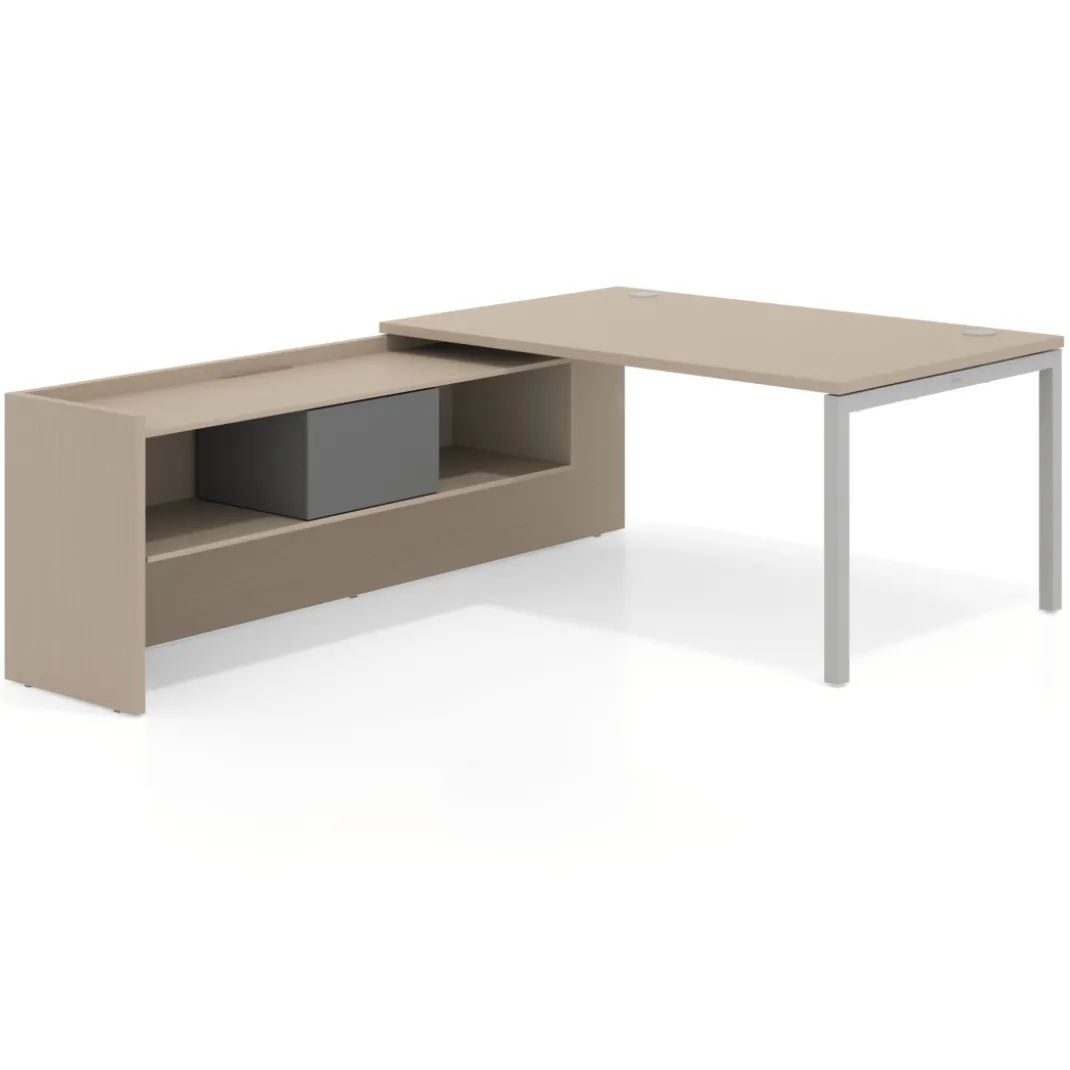 Mesa de dirección en L Kube fondo 100cm con ala+cajones WorkPlus estructura aluminio