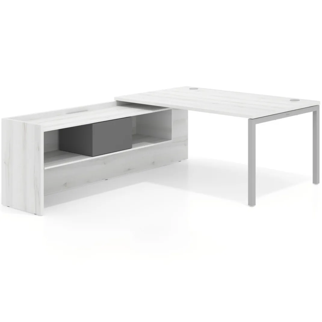 Mesa de dirección en L Kube fondo 100cm con ala+cajones WorkPlus estructura aluminio