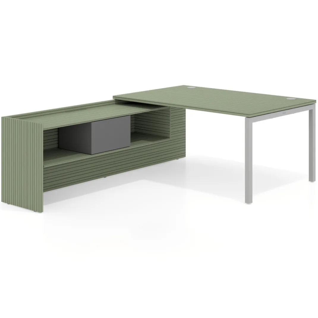 Mesa de dirección en L Kube fondo 100cm con ala+cajones WorkPlus estructura aluminio
