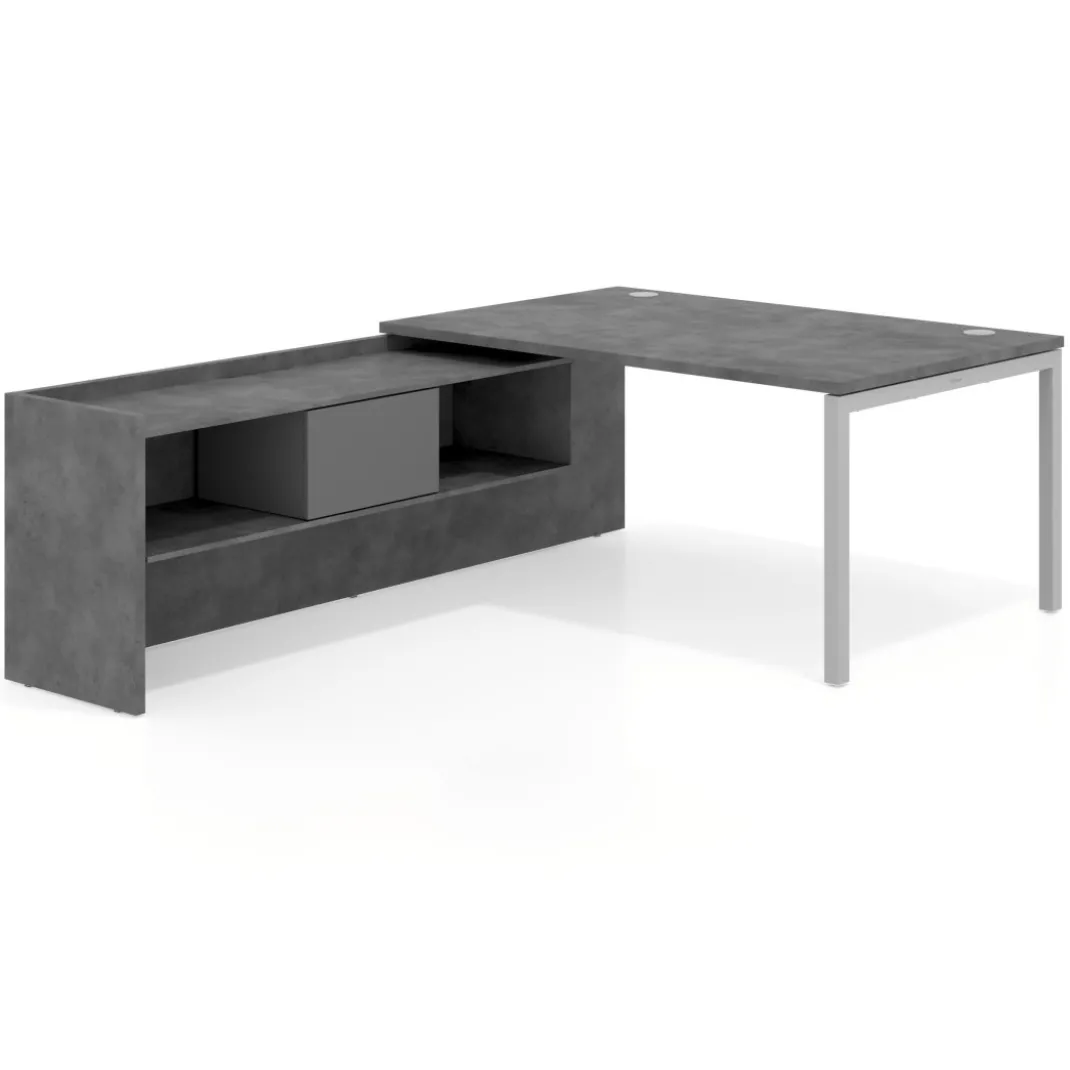 Mesa de dirección en L Kube fondo 100cm con ala+cajones WorkPlus estructura aluminio