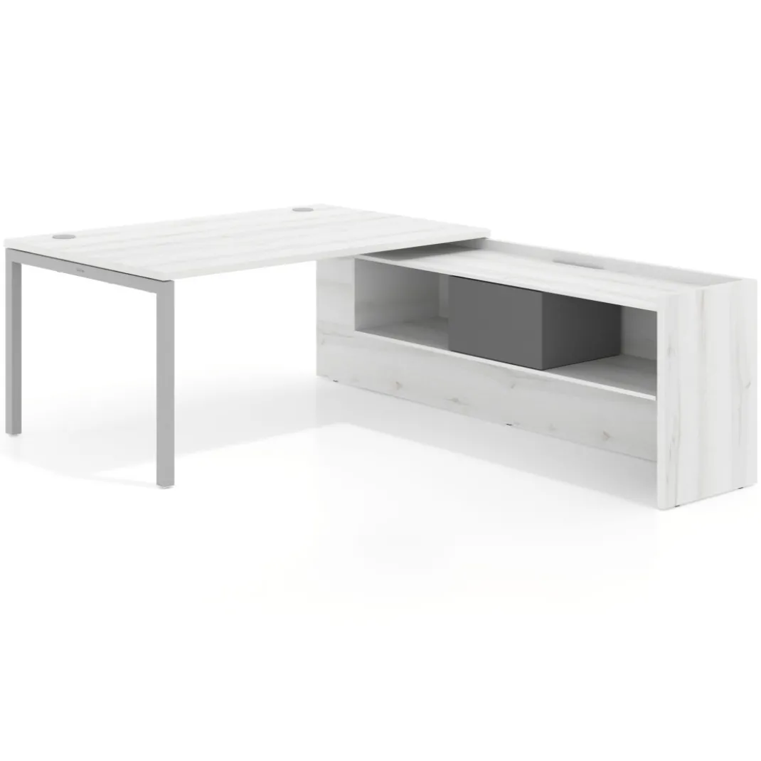 Mesa de dirección en L Kube fondo 100cm con ala+cajones WorkPlus estructura aluminio