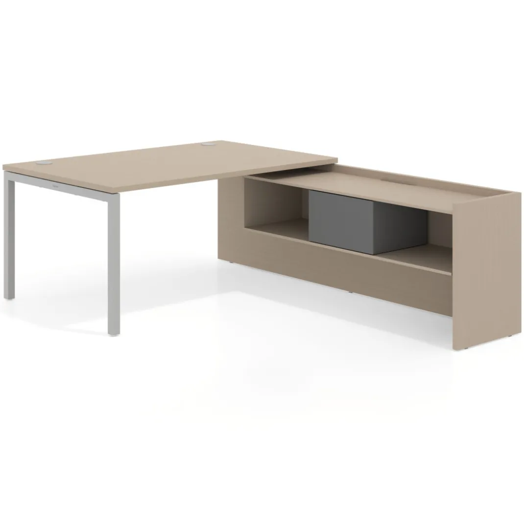 Mesa de dirección en L Kube fondo 100cm con ala+cajones WorkPlus estructura aluminio