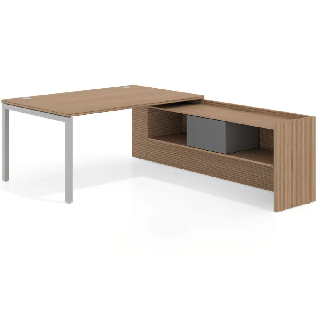 Mesa de dirección en L Kube fondo 100cm con ala+cajones WorkPlus estructura aluminio