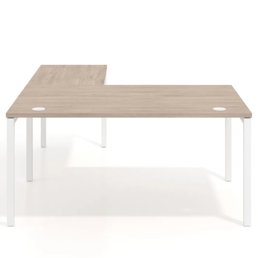 Mesa de dirección en L Kube fondo 100 con ala ancha, estructura blanca
