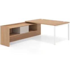 Mesa de dirección en L Kube fondo 100cm con ala+cajones WorkPlus estructura blanco