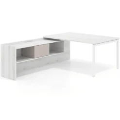 Mesa de dirección en L Kube fondo 100cm con ala+cajones WorkPlus estructura blanco
