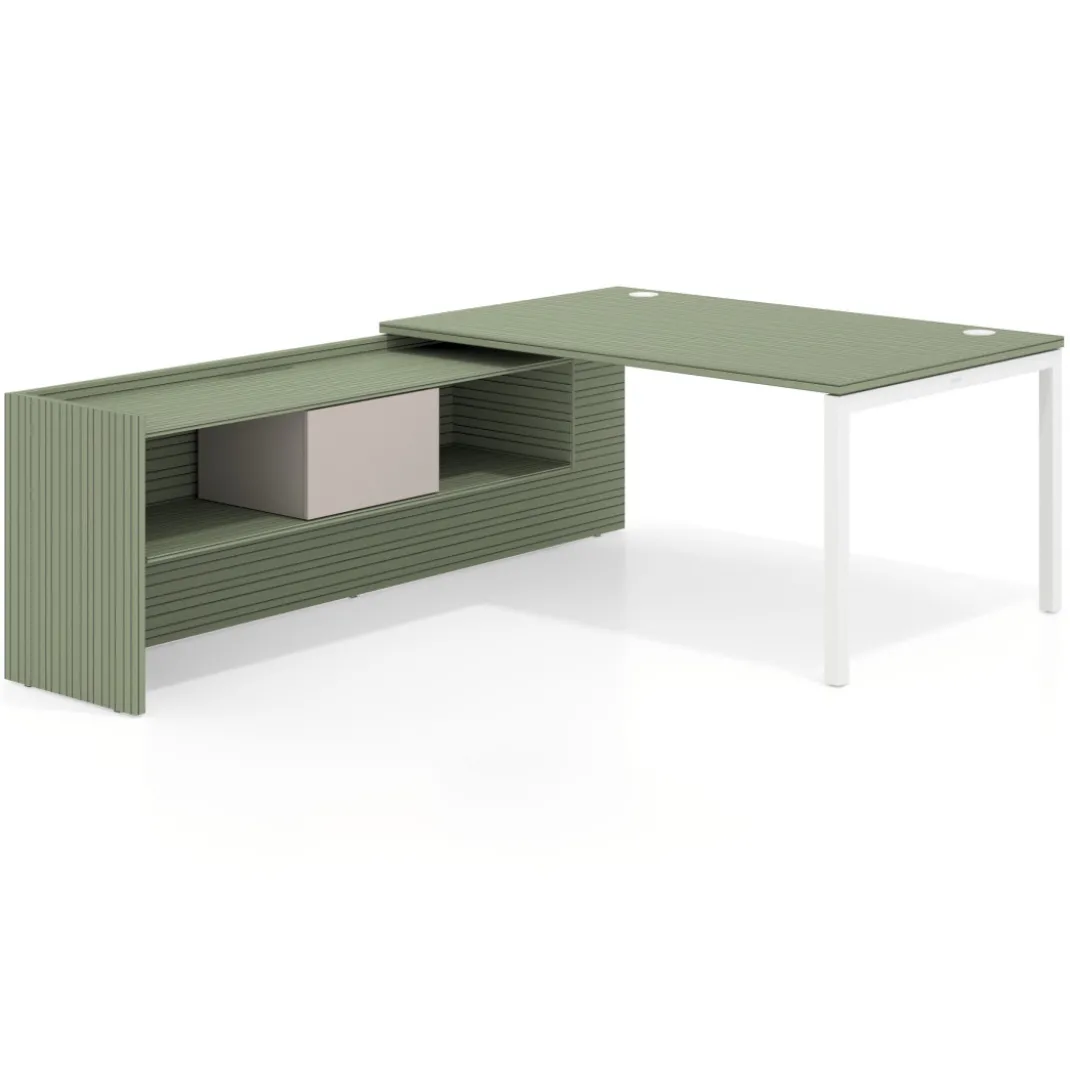 Mesa de dirección en L Kube fondo 100cm con ala+cajones WorkPlus estructura blanco