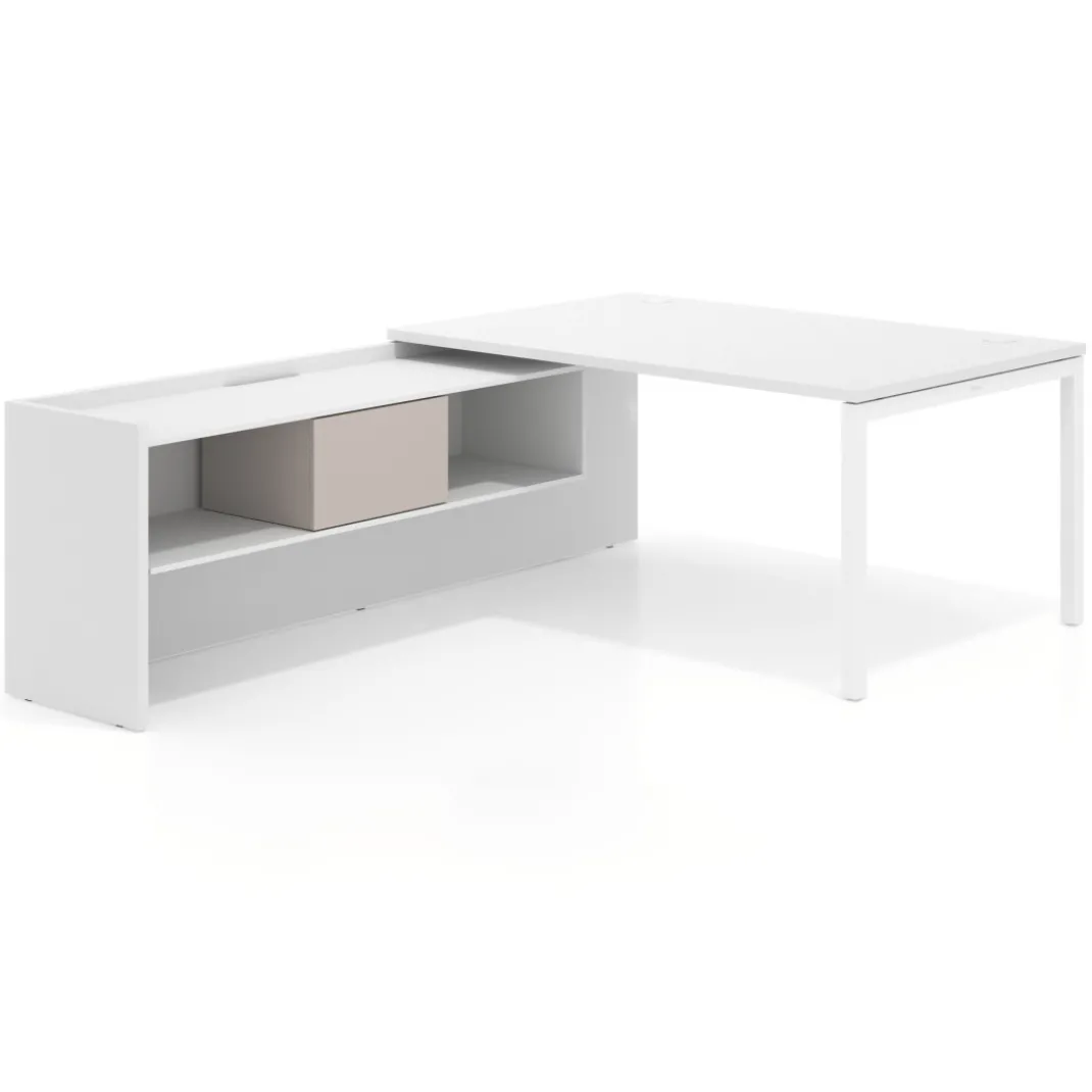 Mesa de dirección en L Kube fondo 100cm con ala+cajones WorkPlus estructura blanco