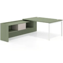 Mesa de dirección en L Kube fondo 100cm con ala+cajones WorkPlus estructura blanco