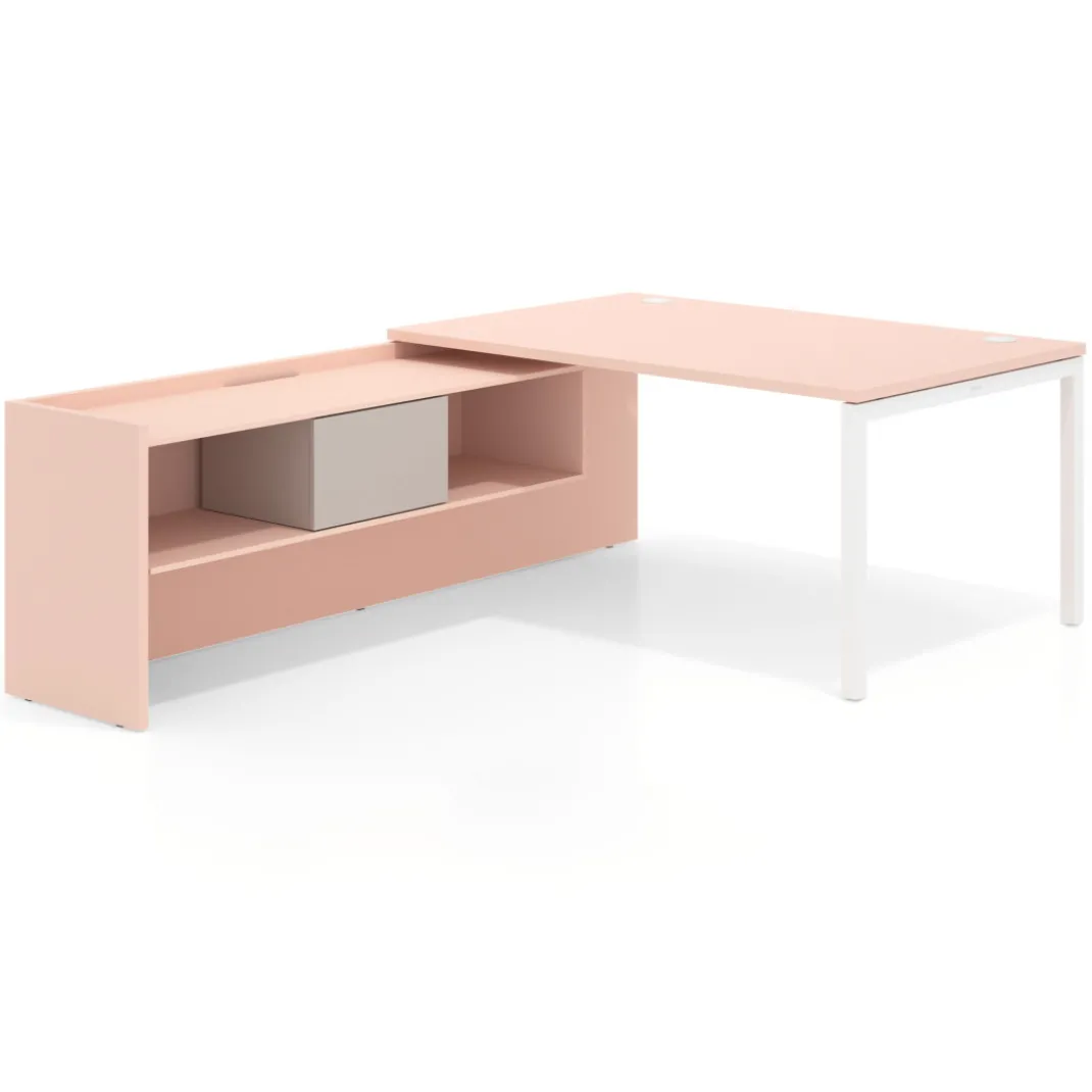 Mesa de dirección en L Kube fondo 100cm con ala+cajones WorkPlus estructura blanco