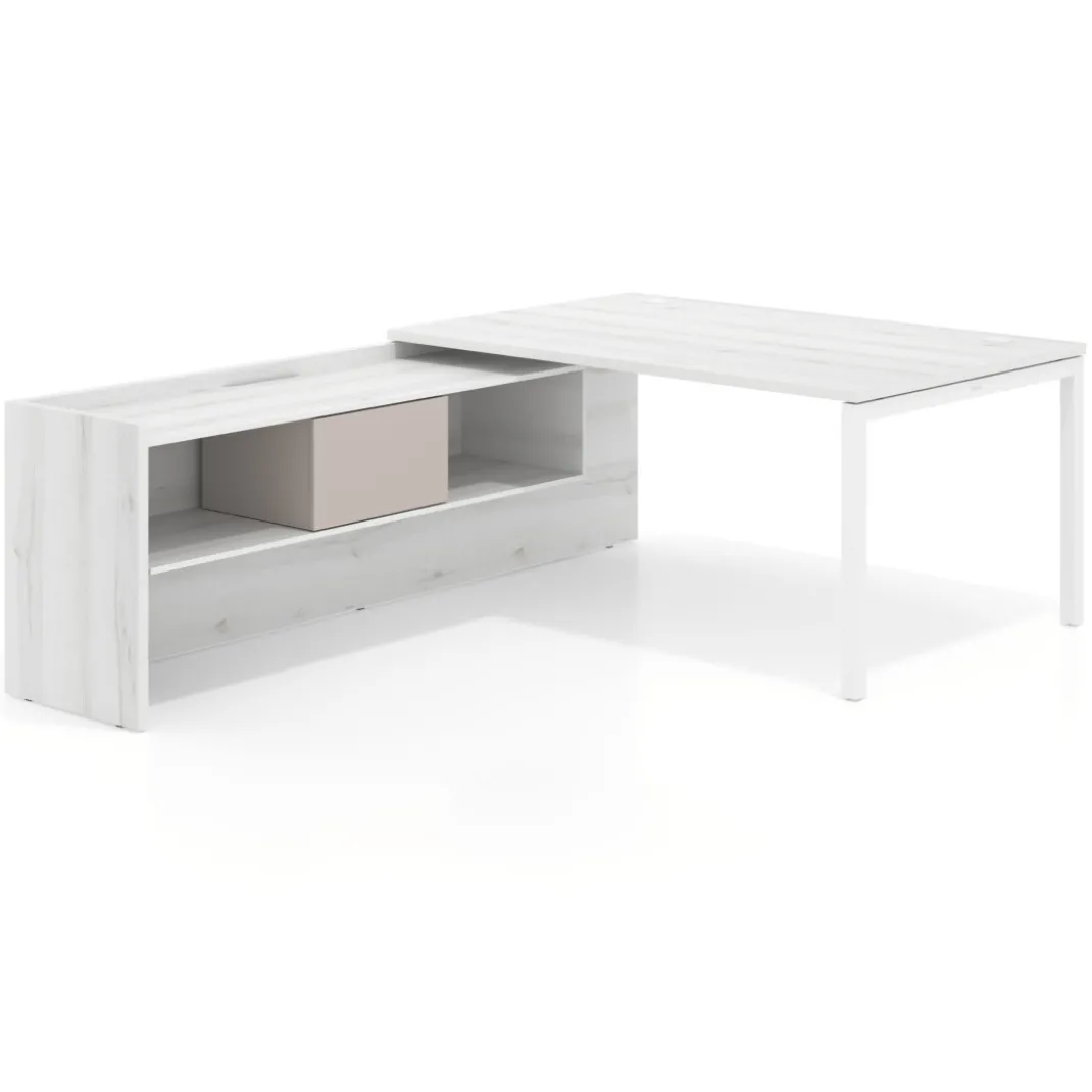 Mesa de dirección en L Kube fondo 100cm con ala+cajones WorkPlus estructura blanco