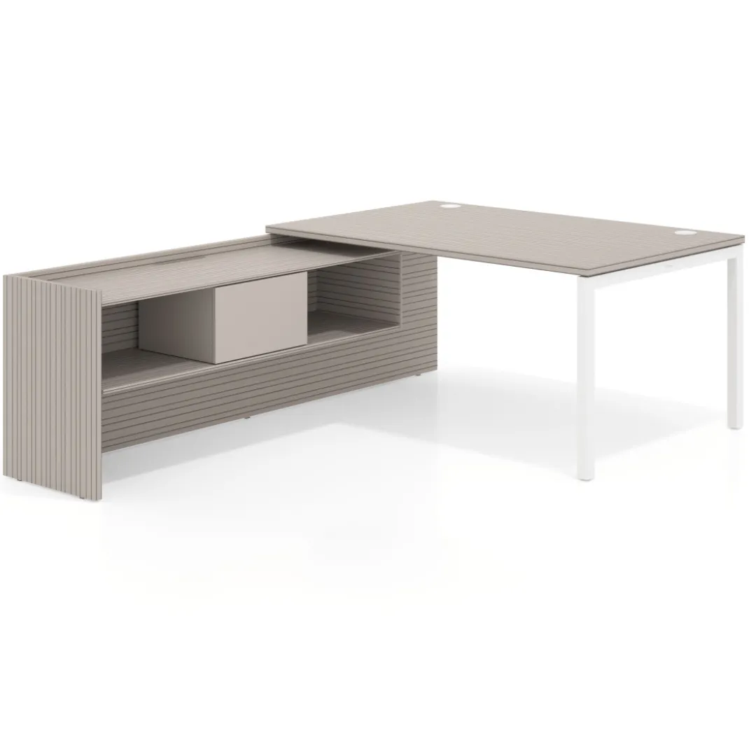 Mesa de dirección en L Kube fondo 100cm con ala+cajones WorkPlus estructura blanco