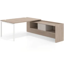Mesa de dirección en L Kube fondo 100cm con ala+cajones WorkPlus estructura blanco