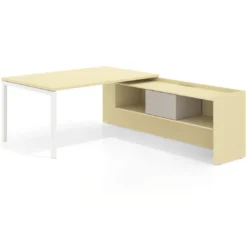 Mesa de dirección en L Kube fondo 100cm con ala+cajones WorkPlus estructura blanco