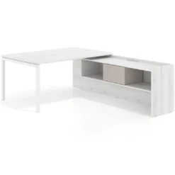Mesa de dirección en L Kube fondo 100cm con ala+cajones WorkPlus estructura blanco