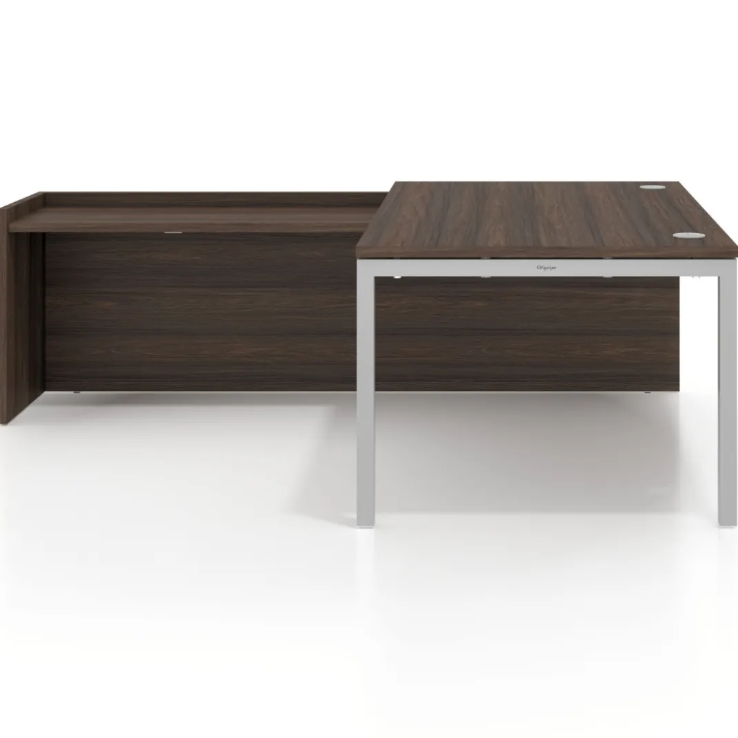Mesa de dirección en L Kube fondo 100 con ala ancha, estructura aluminio