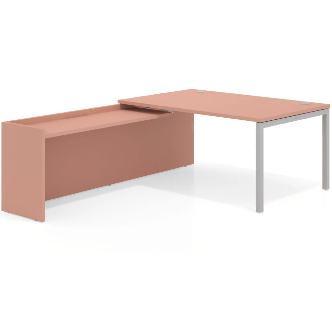 Mesa de dirección en L Kube fondo 100 con ala ancha, estructura aluminio