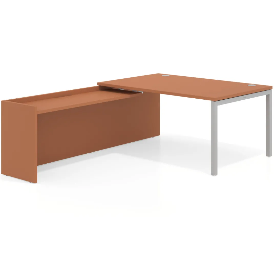 Mesa de dirección en L Kube fondo 100 con ala ancha, estructura aluminio
