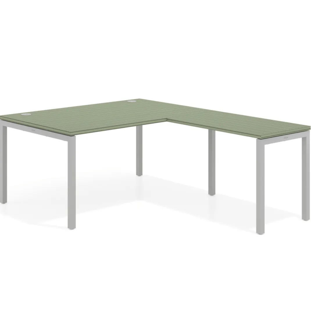 Mesa de dirección en L Kube fondo 100 con ala ancha, estructura aluminio