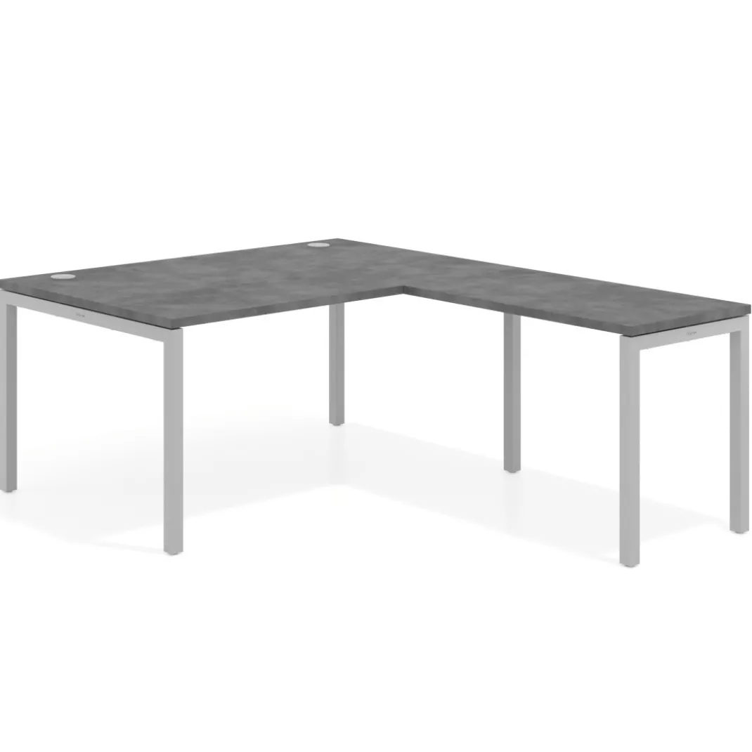 Mesa de dirección en L Kube fondo 100 con ala ancha, estructura aluminio