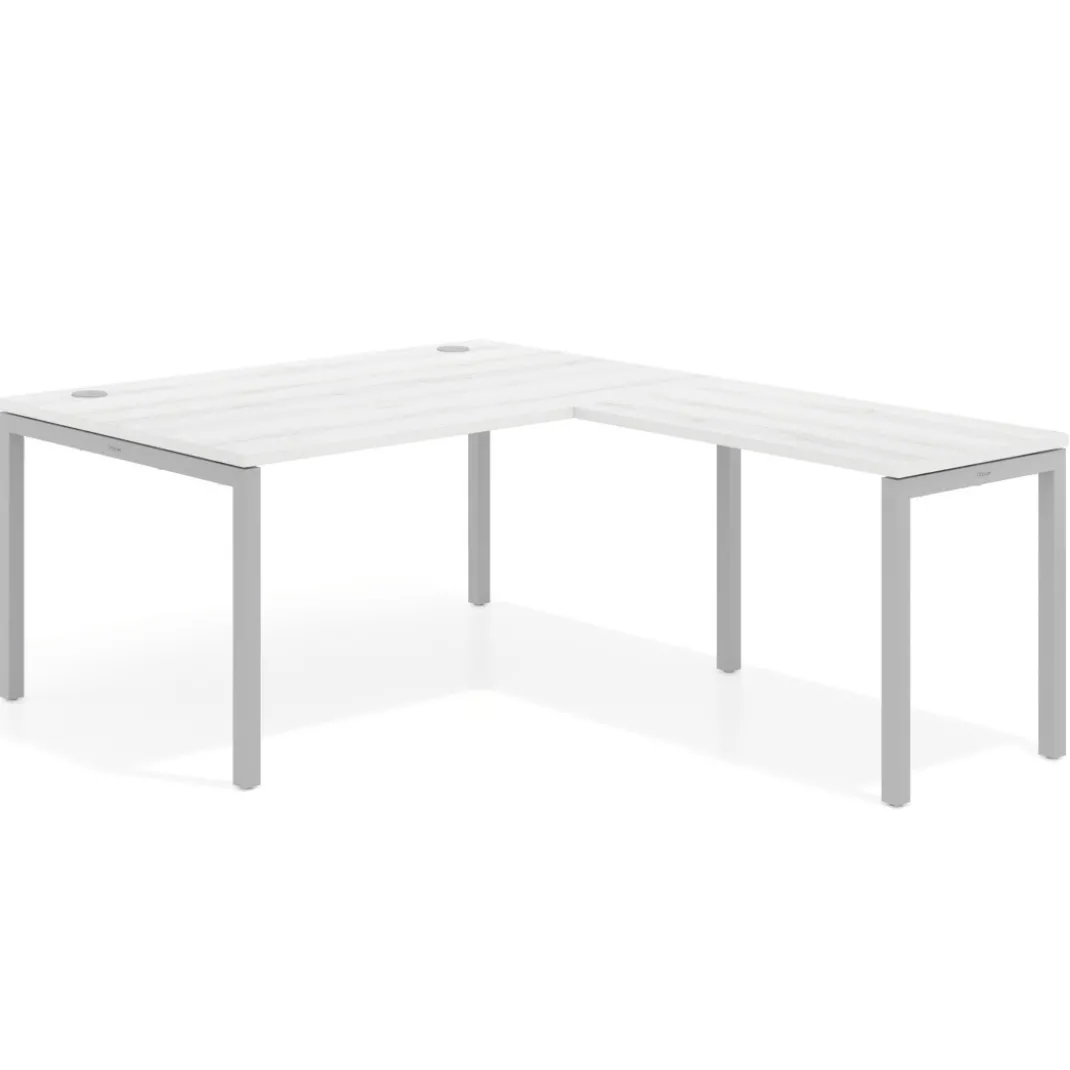 Mesa de dirección en L Kube fondo 100 con ala ancha, estructura aluminio