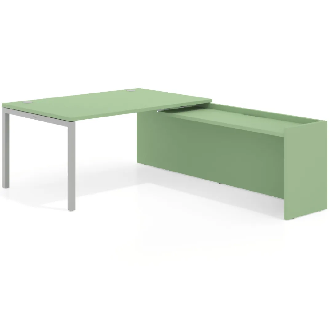 Mesa de dirección en L Kube fondo 100cm con ala WorkPlus estructura aluminio