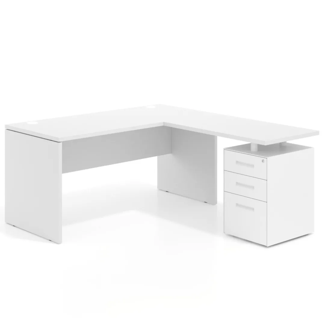 Mesa de escritorio con cajones Work fondo 68, frontales metal, estructura monocolor