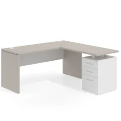 Mesa de Escritorio con cajones en L Work Plus fondo 60, frontales de metal diseño bicolor