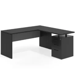 Mesa de Escritorio con cajones en L Work Plus fondo 60, frontales de metal estructura bocamina