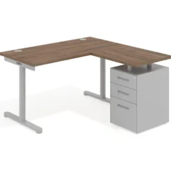 Mesa de Escritorio con cajones, fondo 68cm, estructura aluminio, ala corta, pedestal metálico