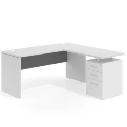 Mesa de Escritorio con cajones en L Work Plus fondo 60, frontales de metal estructura blanco mate