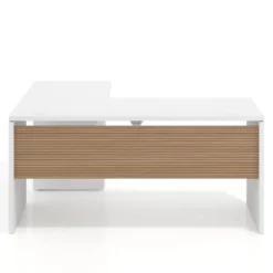 Mesa de Escritorio con cajones en L Work Plus, ala corta, fondo 60, frontales melamina diseño rayado
