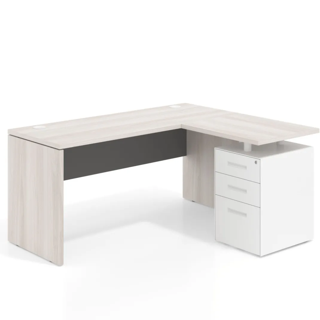 Mesa de Escritorio con cajones en L Work Plus, ala corta, fondo 60, frontales de metal estructura california