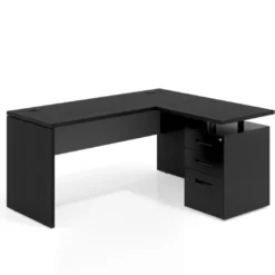 Mesa de Escritorio con cajones en L Work Plus, ala corta, fondo 60, frontales de metal estructura bocamina