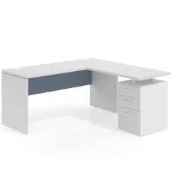 Mesa de Escritorio con cajones en L Work Plus fondo 60, frontales melamina estructura blanco mate
