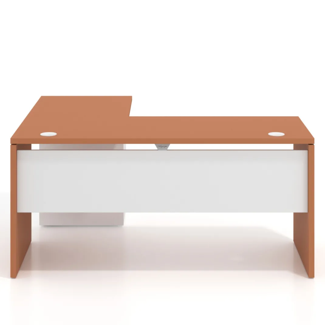Mesa de Escritorio con cajones en L Work Plus, ala corta, fondo 60, frontales de metal diseño bicolor