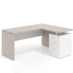 Mesa de Escritorio con cajones en L Work Plus, ala corta, fondo 60, frontales de metal diseño bicolor