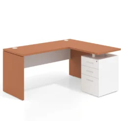 Mesa de Escritorio con cajones en L Work Plus, ala corta, fondo 60, frontales de metal diseño bicolor