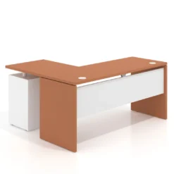 Mesa de Escritorio con cajones en L Work Plus, ala corta, fondo 60, frontales de metal diseño bicolor