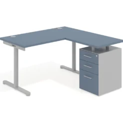 Mesa de Escritorio con cajones, fondo 68cm, estructura aluminio, ala corta, pedestal melamina