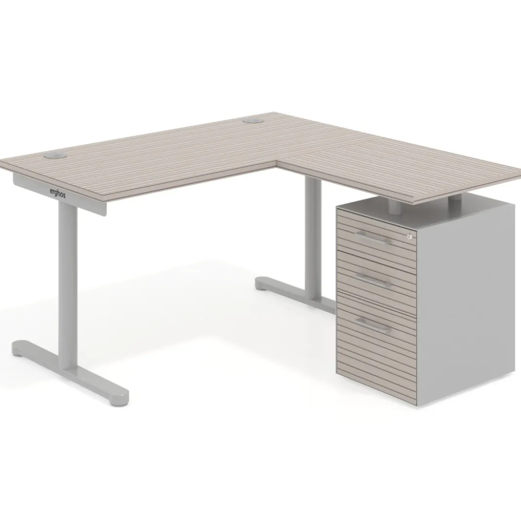 Mesa de Escritorio con cajones, fondo 68cm, estructura aluminio, ala corta, pedestal melamina