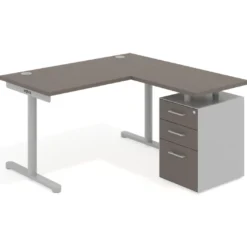 Mesa de Escritorio con cajones, fondo 68cm, estructura aluminio, ala corta, pedestal melamina