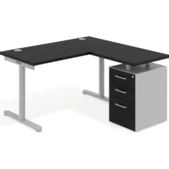 Mesa de Escritorio con cajones, fondo 68cm, estructura aluminio, ala corta, pedestal melamina