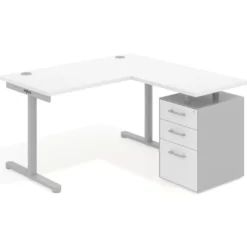 Mesa de Escritorio con cajones, fondo 68cm, estructura aluminio, ala corta, pedestal melamina